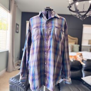 Ascend Outdoor Flannel Shirt 2XL – Purple Teal Plaid, Relaxed Fit